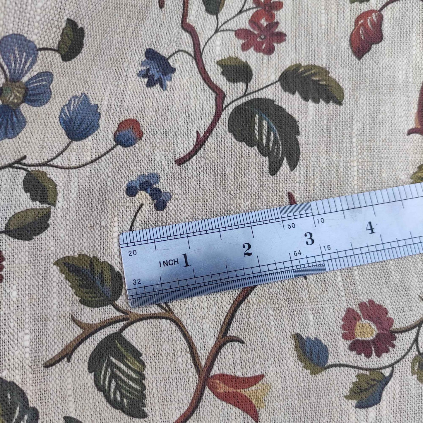 Floral linen fabric - botanical  on oatmeal linen LL317P