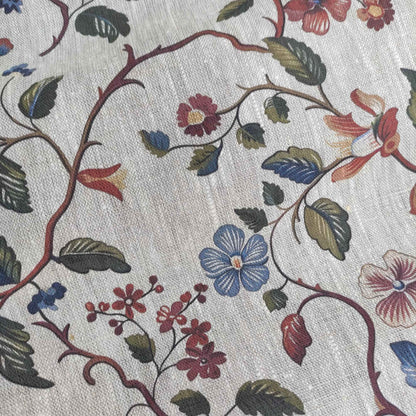 Floral linen fabric - botanical  on oatmeal linen LL317P