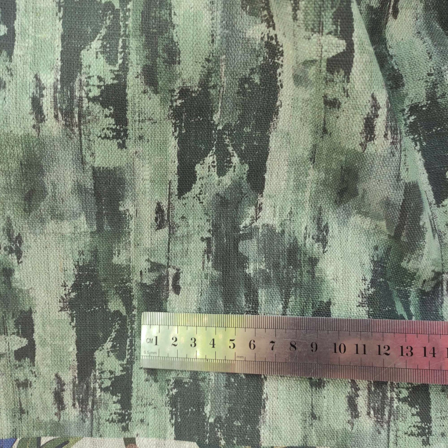 Linen fabric with Abstract WabiSabi  in green LL319P - 100% linen