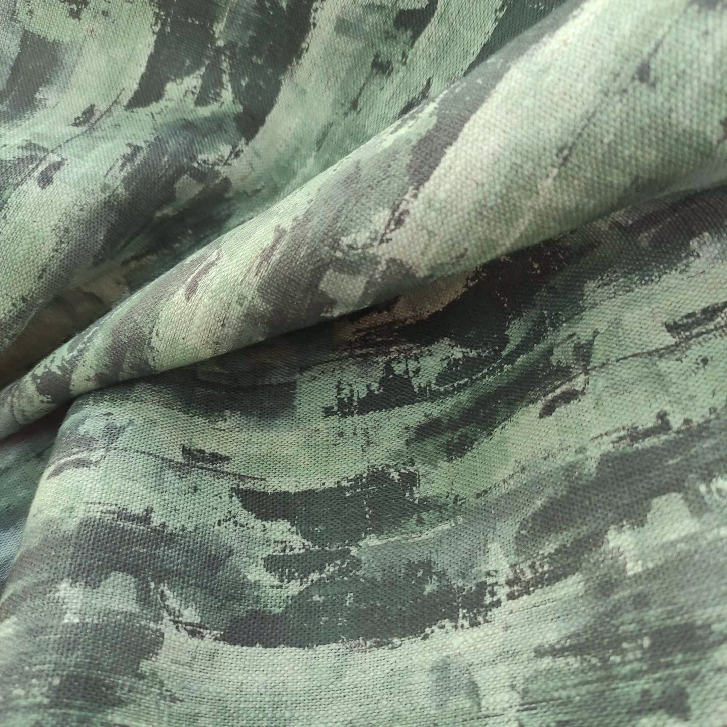 Linen fabric with Abstract WabiSabi  in green LL319P - 100% linen