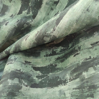 Linen fabric with Abstract WabiSabi  in green LL319P - 100% linen