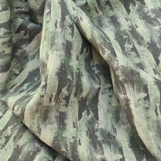 Linen fabric with Abstract WabiSabi  in green LL319P - 100% linen