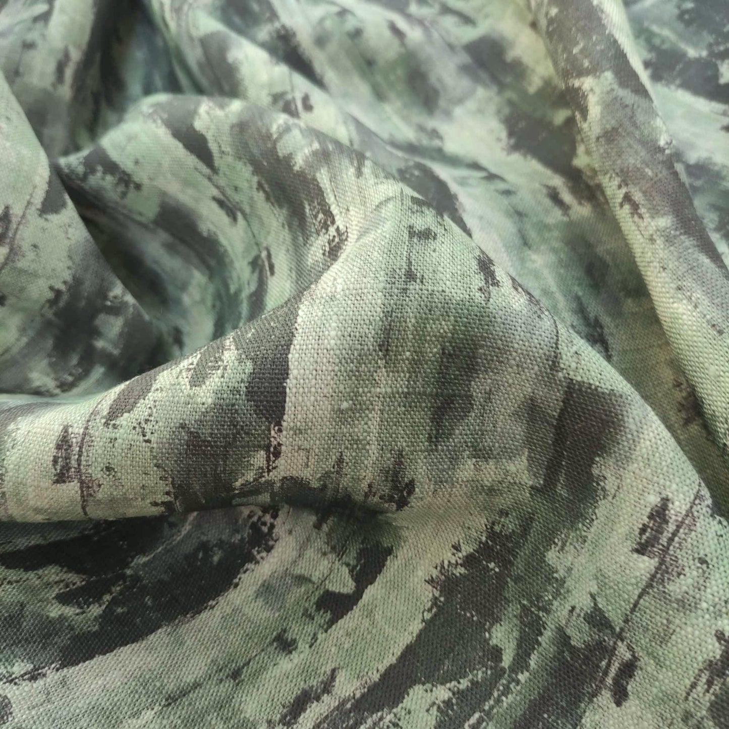 Linen fabric with Abstract WabiSabi  in green LL319P - 100% linen