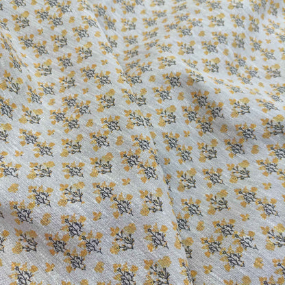 Floral linen fabric with block print on oatmeal linen LL321P - 100% linen