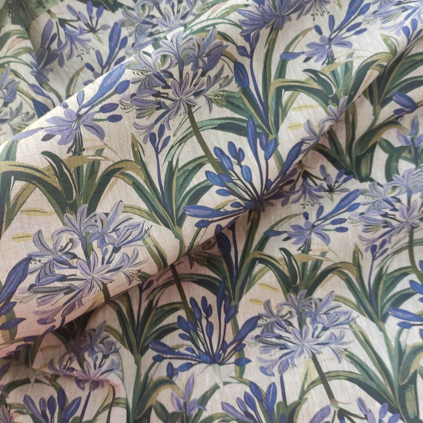 Floral linen fabric with flower print on oatmeal linen LL324P - 100% linen