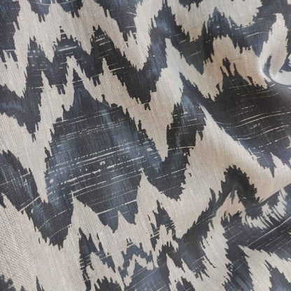 Linen fabric with Abstract Zigzag in navy blue LL332P - 100% linen