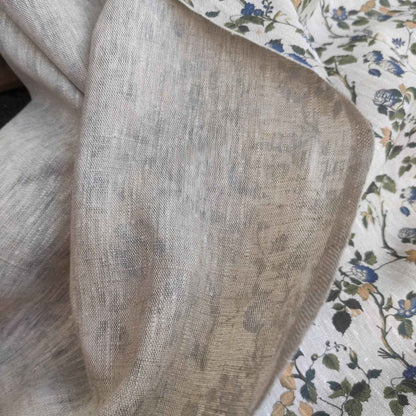 Floral linen fabric with botanical block print on oatmeal linen LL334P - 100% linen
