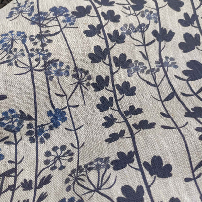 Floral linen fabric with botanical block print on oatmeal linen LL334P - 100% linen
