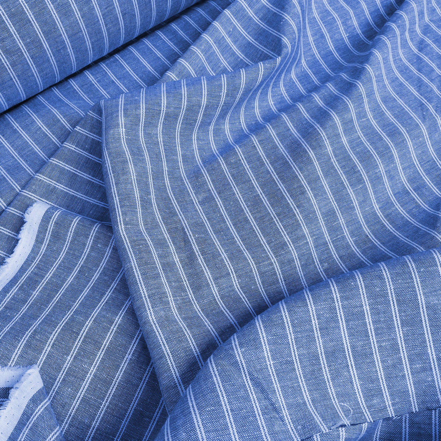 Blue striped linen fabric  - 100% linen medium weight