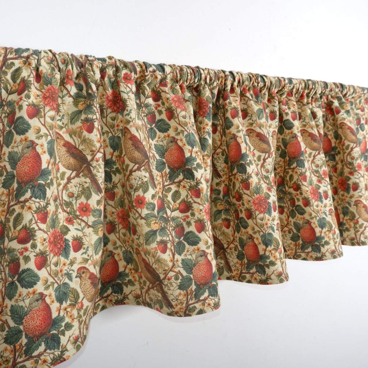 Exclusive linen curtains - Strawberries and Birds print