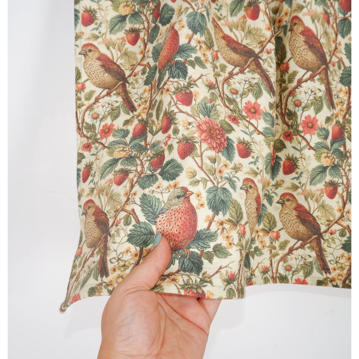 Exclusive linen curtains - Strawberries and Birds print