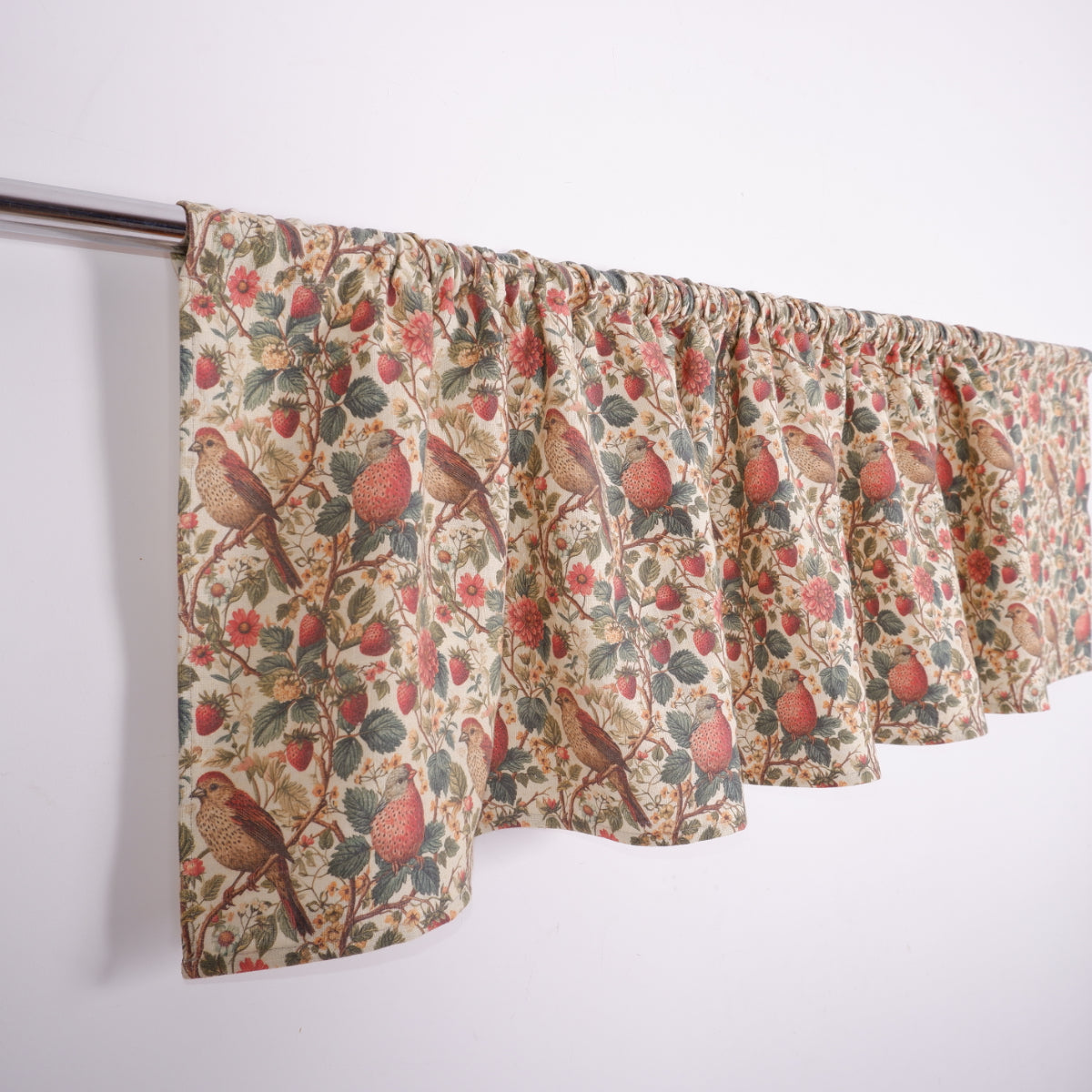 Exclusive linen curtains - Strawberries and Birds print