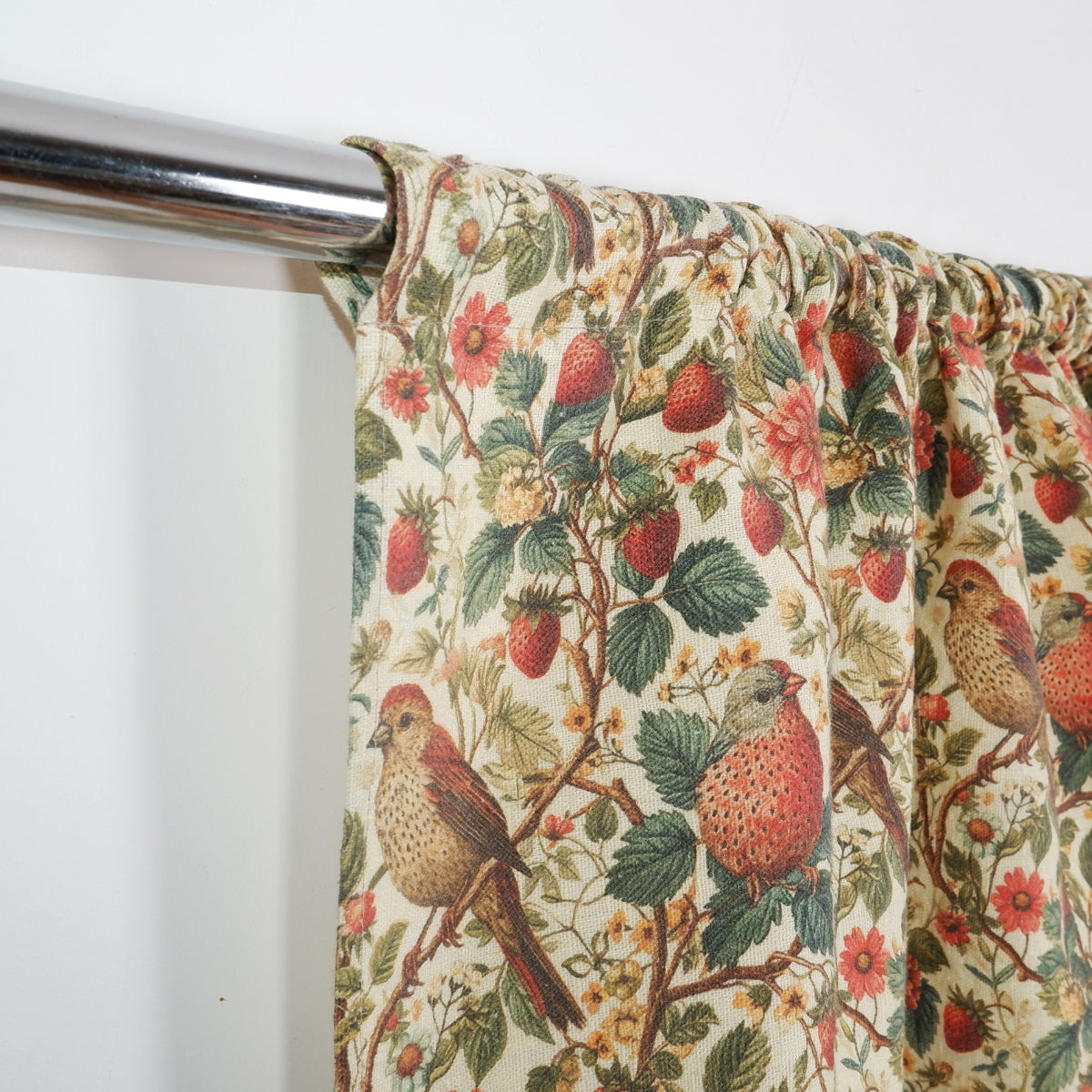 Exclusive linen curtains - Strawberries and Birds print