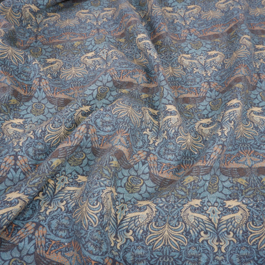 Printed linen fabric - Dragon Blue LL344P