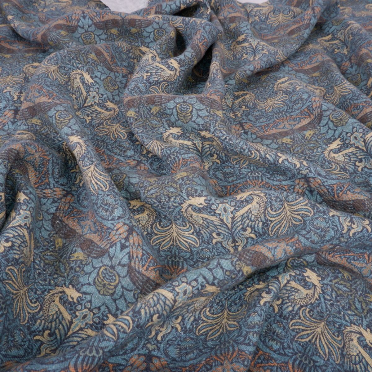 Printed linen fabric - Dragon Blue LL344P