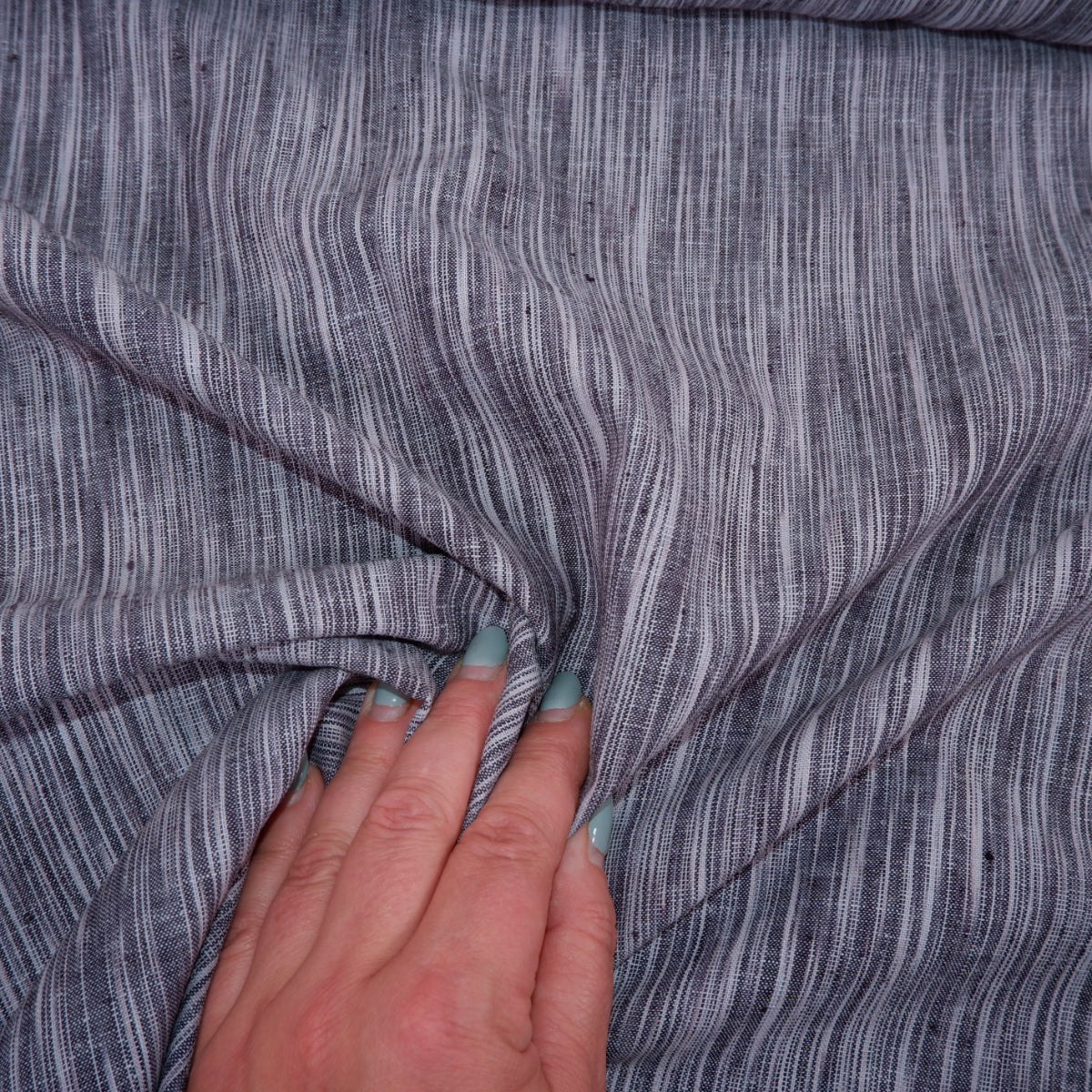 Tiny stripes - black linen fabric - T139