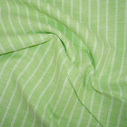 Green and white stripes - linen fabric - T107