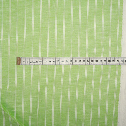 Green and white stripes - linen fabric - T107