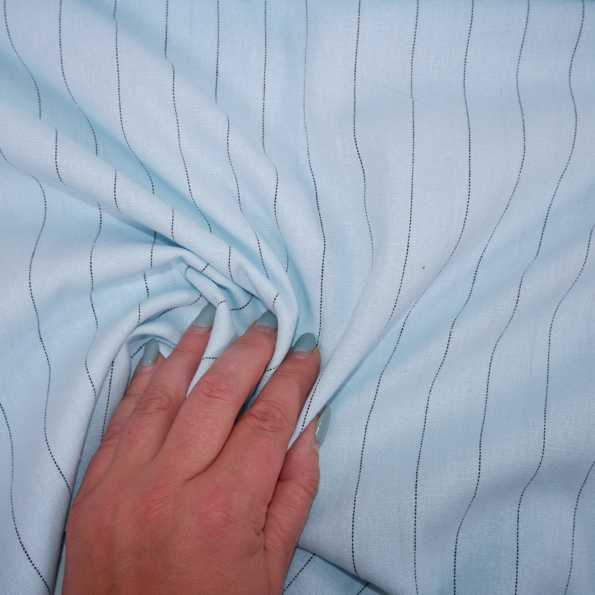 Blue and black stripes - linen fabric - T145