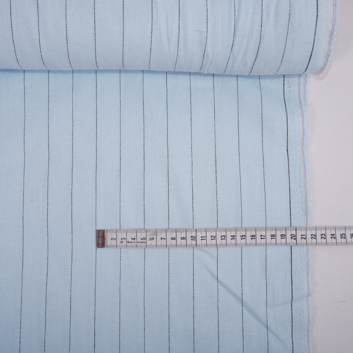Blue and black stripes - linen fabric - T145