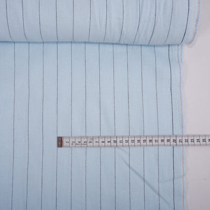 Blue and black stripes - linen fabric - T145