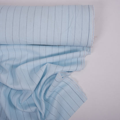 Blue and black stripes - linen fabric - T145