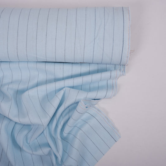 Blue and black stripes - linen fabric - T145