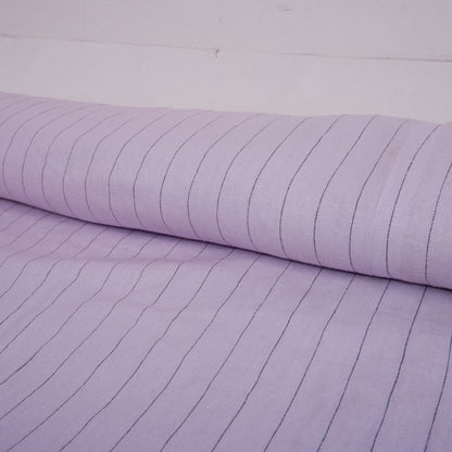 Purple and black stripes - linen fabric - T151