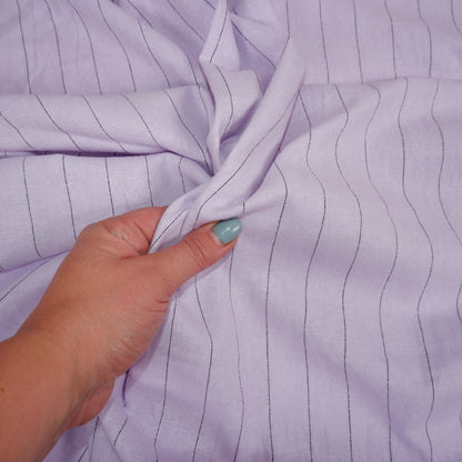 Purple and black stripes - linen fabric - T151