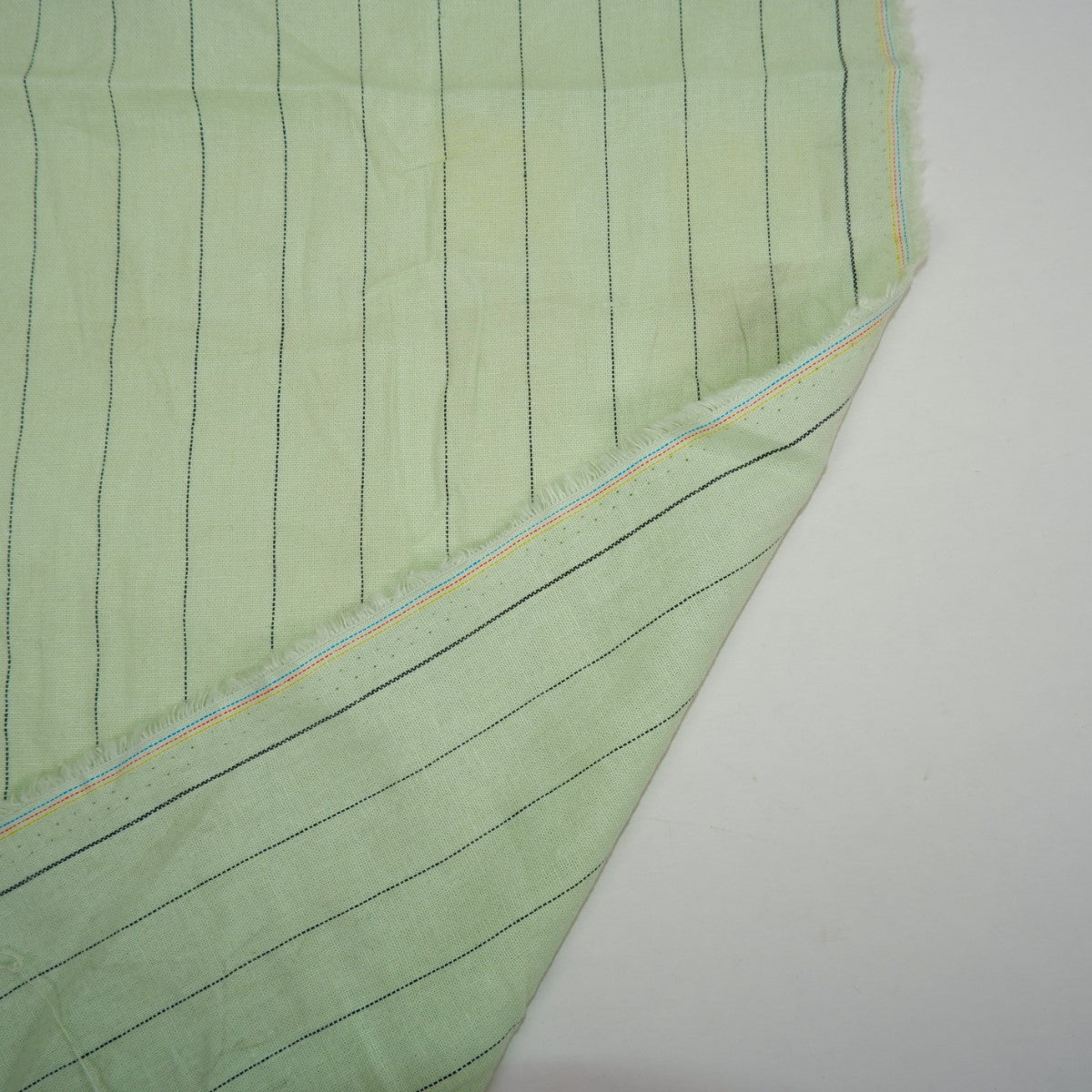 Light green and black stripes - linen fabric - T156