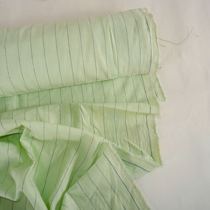 Light green and black stripes - linen fabric - T156