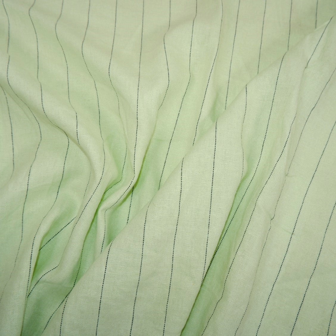 Light green and black stripes - linen fabric - T156