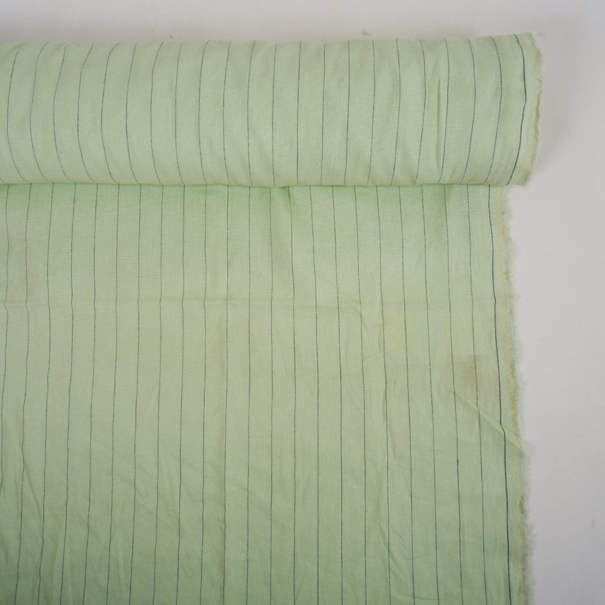 Light green and black stripes - linen fabric - T156