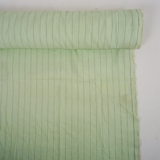 Light green and black stripes - linen fabric - T156