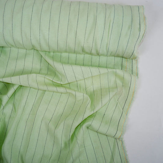 Light green and black stripes - linen fabric - T156