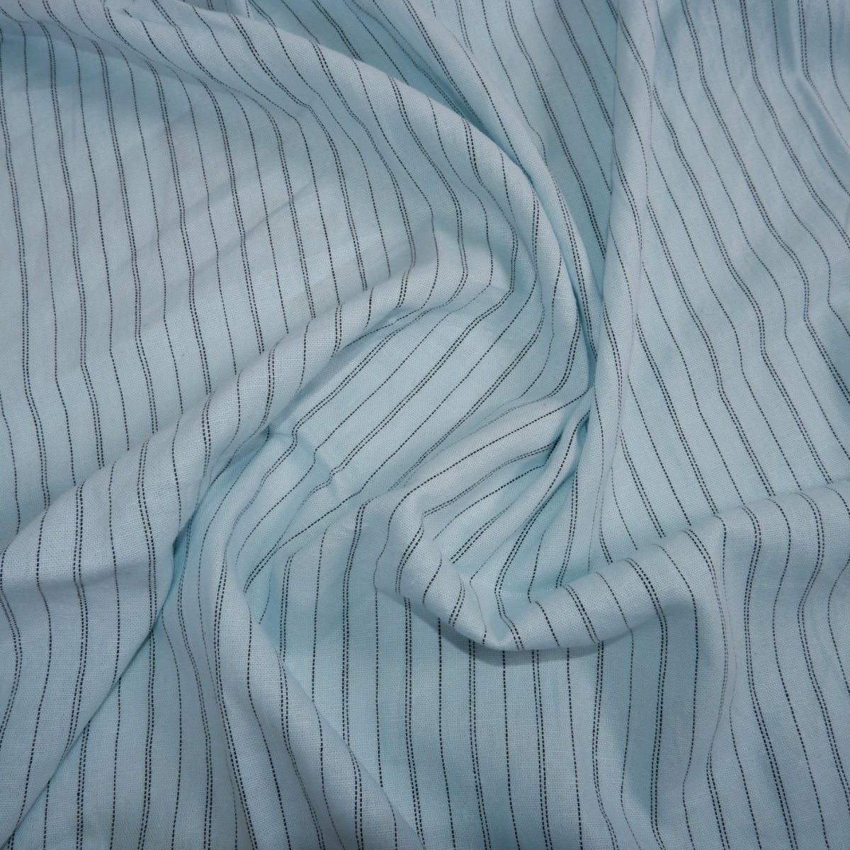 Black stripes on baby blue linen - linen fabric - T144
