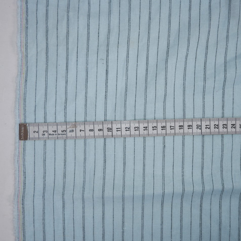 Black stripes on baby blue linen - linen fabric - T144