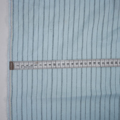 Black stripes on baby blue linen - linen fabric - T144