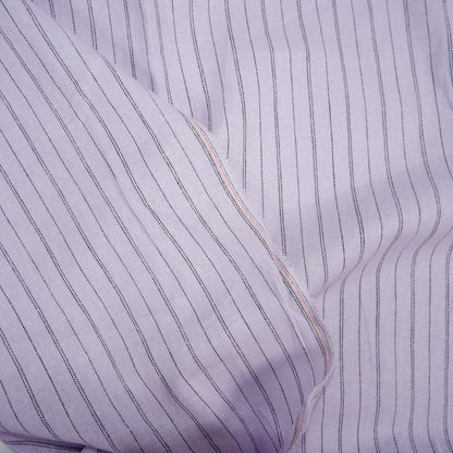 Black stripes on purple linen - linen fabric - T150