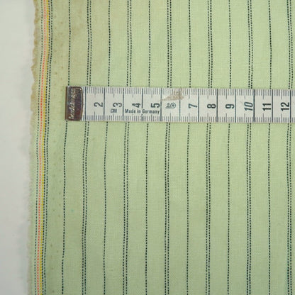 Black stripes on green linen - linen fabric - T150