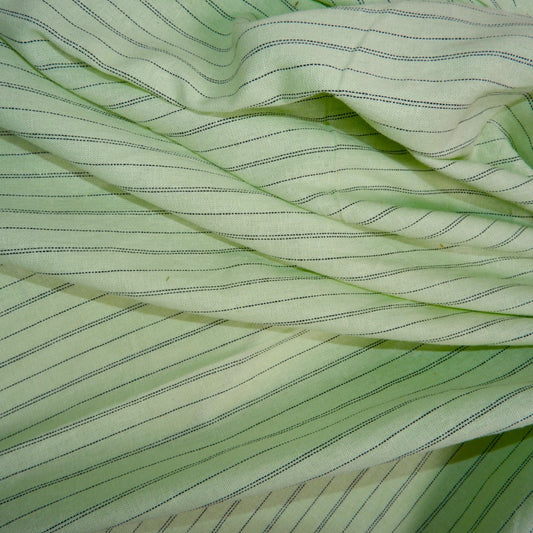 Black stripes on green linen - linen fabric - T150