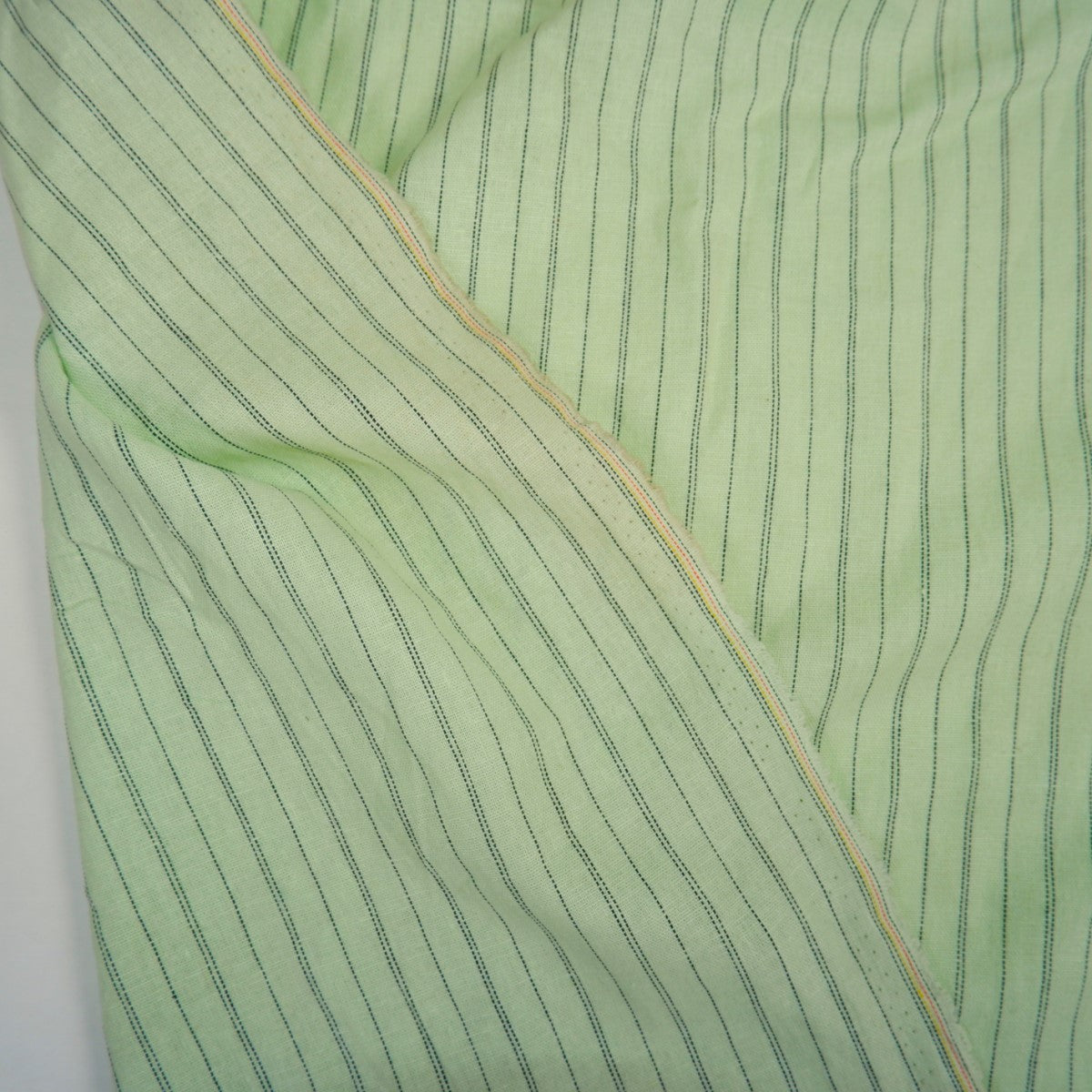 Black stripes on green linen - linen fabric - T150