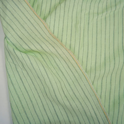 Black stripes on green linen - linen fabric - T150