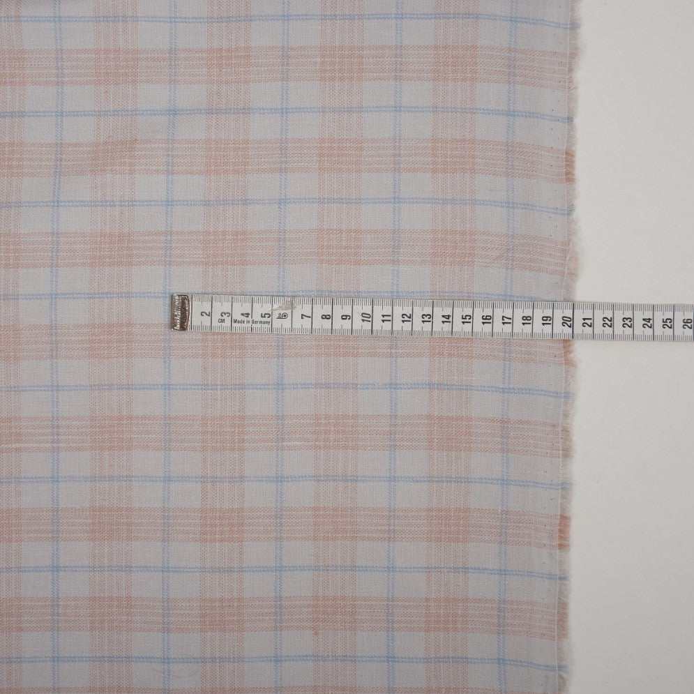 Twill linen fabric - checks on grey linen  - T119