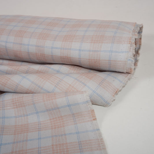 Twill linen fabric - checks on grey linen  - T119