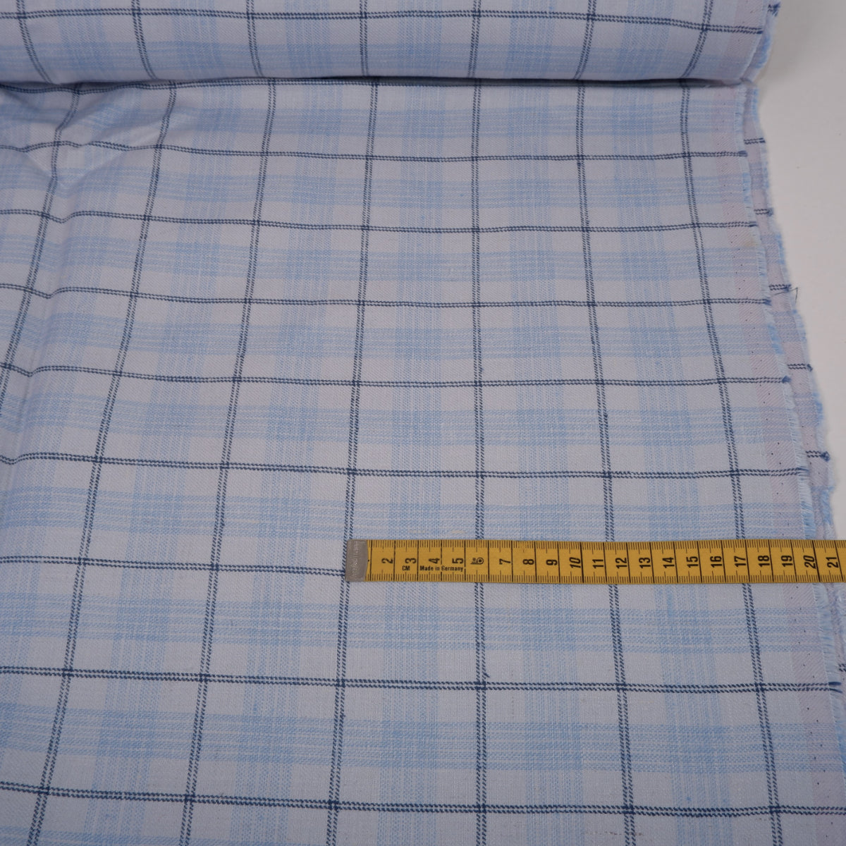 Twill linen fabric - checks on blue linen - T118