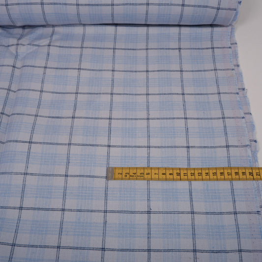 Twill linen fabric - checks on blue linen - T118