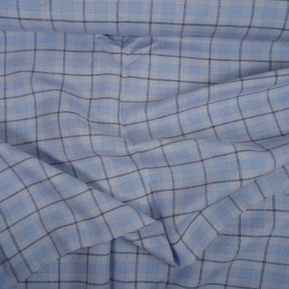 Twill linen fabric - checks on blue linen - T118