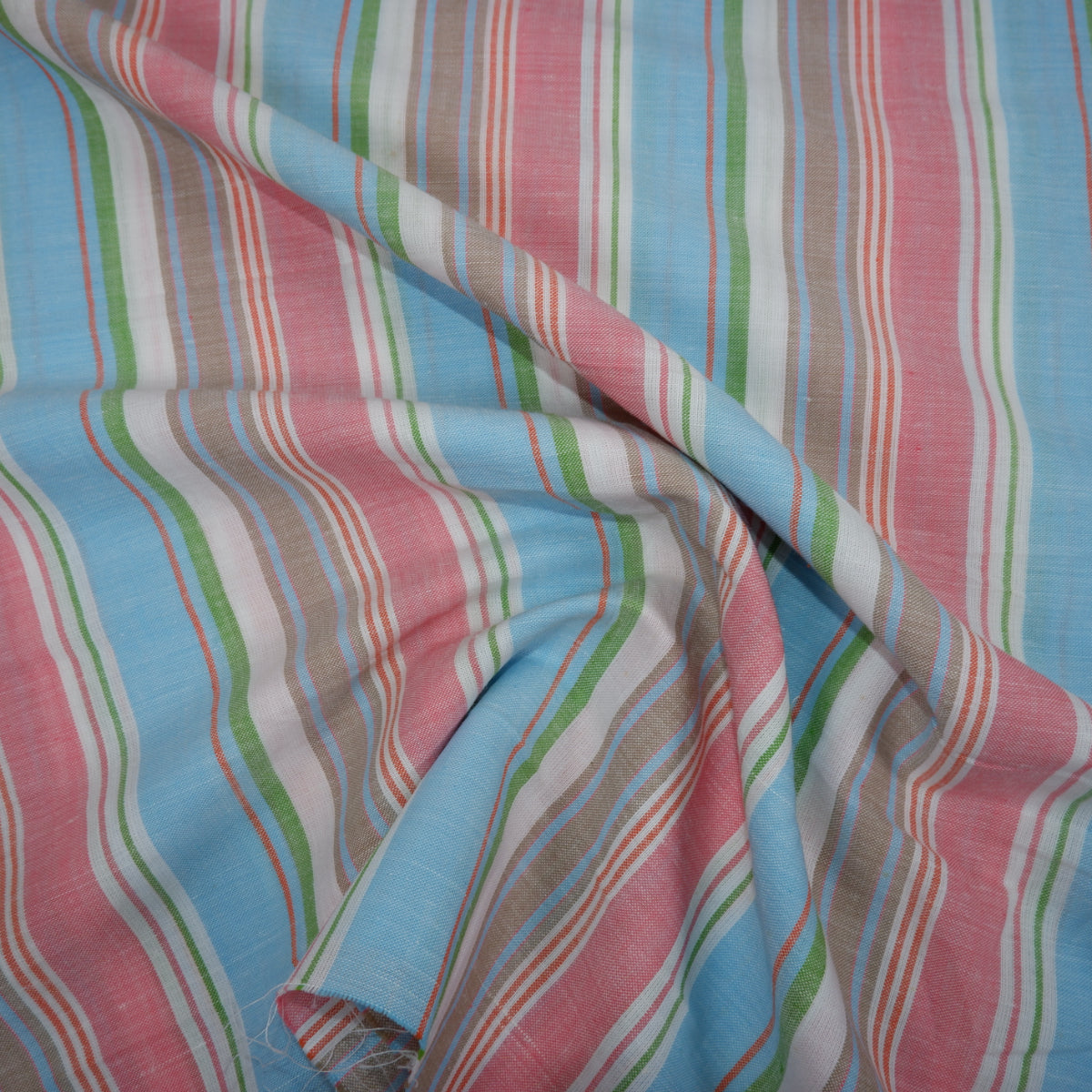 Multistripes - pink and blue linen fabric - T140