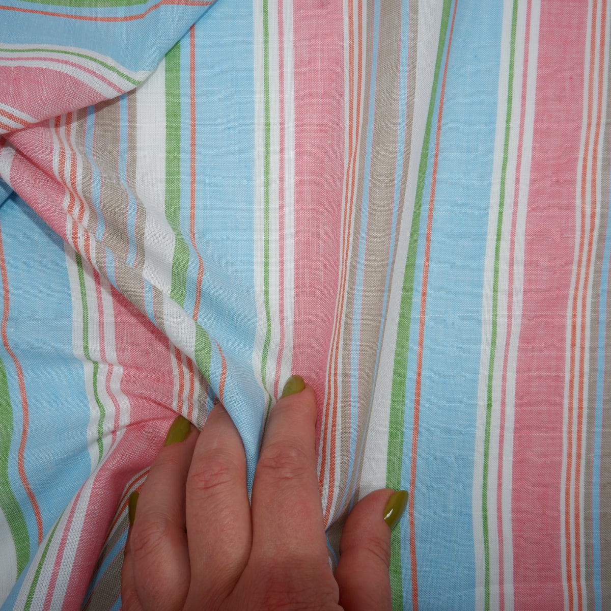 Multistripes - pink and blue linen fabric - T140